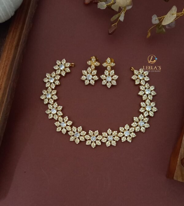 Daisy white- Ad stone studded floral necklace NC904