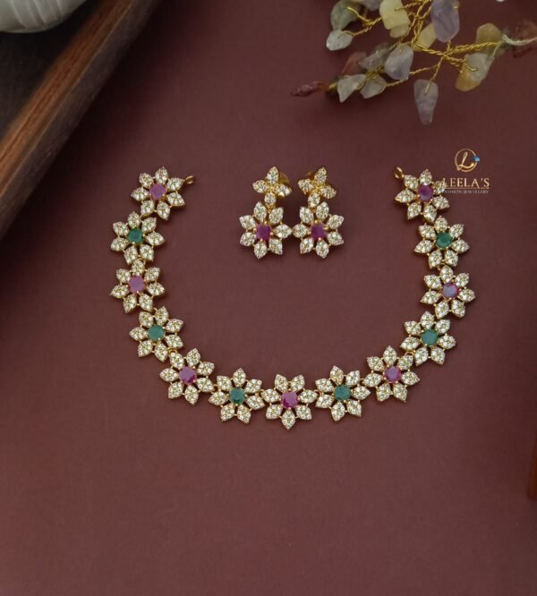 Daisy multicoloured - Ad stone studded floral necklace NC905