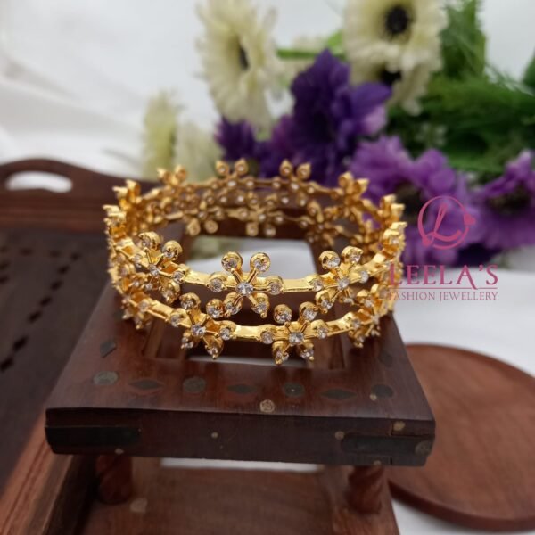Premium Antique Finish white flower Bangle BG202 ( 2 bangles) - Image 2