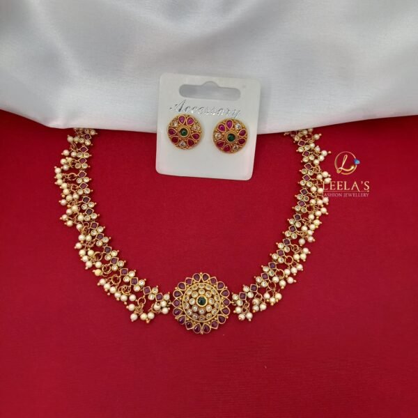 Premium Antique Finish Pearl Choker Red CH303 - Image 3