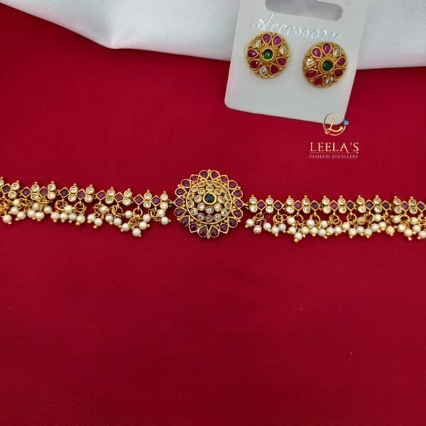 Premium Antique Finish Pearl Choker Red CH303 - Image 2