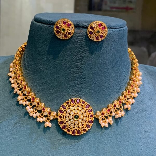 Premium Antique Finish Pearl Choker Red CH303