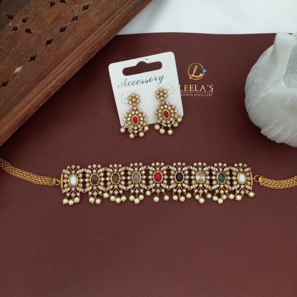 Premium Antique Finish Navratna Choker CH310