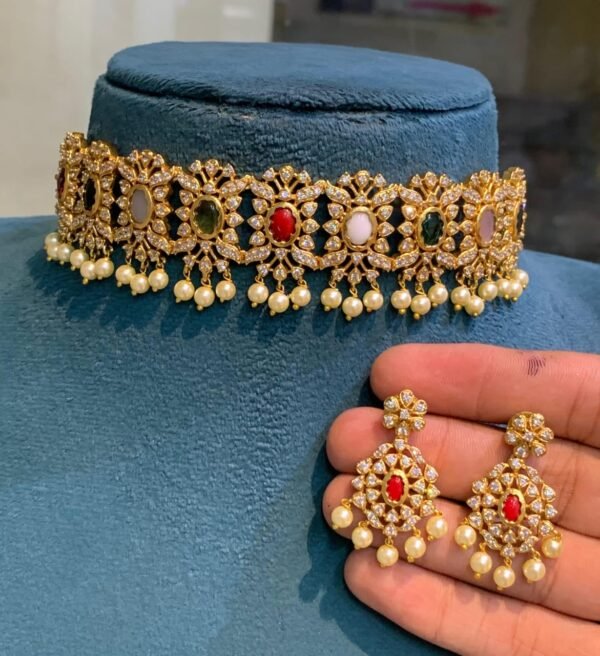 Premium Antique Finish Navratna Choker CH310 - Image 3