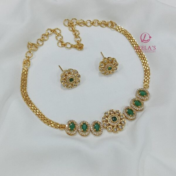 Premium Antique Finish Chrysanthemum Choker Green  CH317