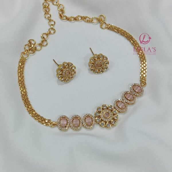 Premium Antique Finish Chrysanthemum Choker Pink CH318