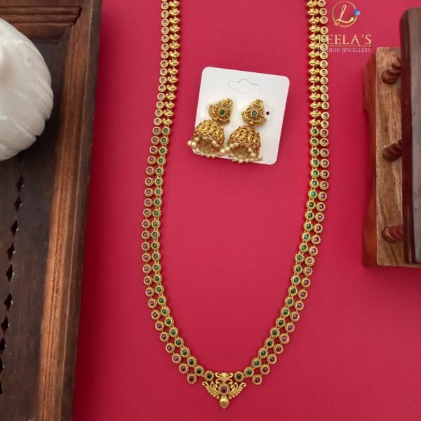 Premium Antique Finish Ruby And Emerald Double Layer Haram HR803