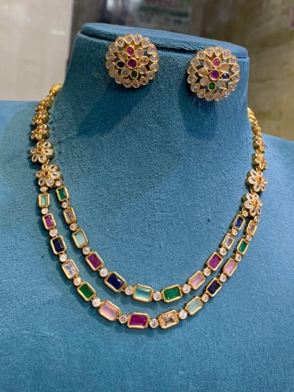 Double Layer Navratna Necklace NC917 - Image 3