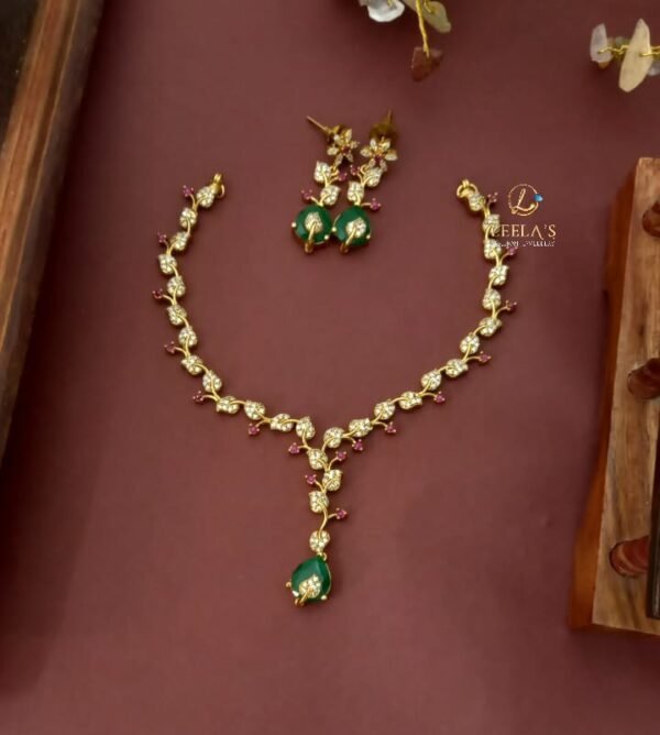 Laasya Sleek AD Necklace Green NC975