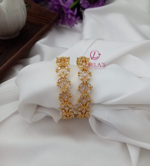Premium Antique Finish Loops White Bangle BG223 ( 2 bangles)
