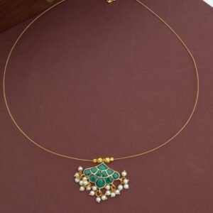 Cute Jadau Feather Invisible Necklace Green NC9142