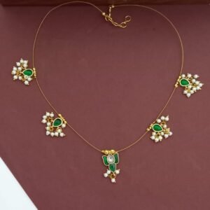 Cute Jadau Tamara Invisible Necklace Green NC9146
